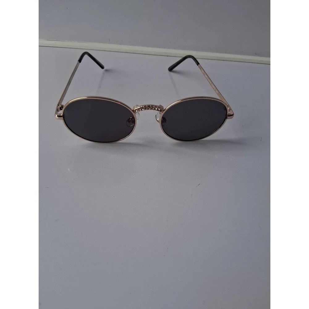 Foster Grant Rose Gold Oval Sunglasses Rhinestone Bridge NS0323 Dark Tint Lenses